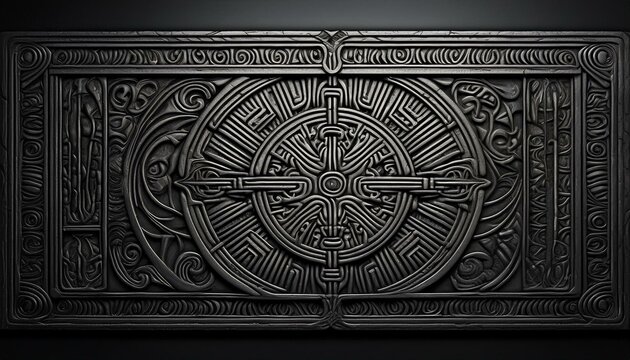 Mysterious Ancient Alien Script Engraved on a Black Metal Background