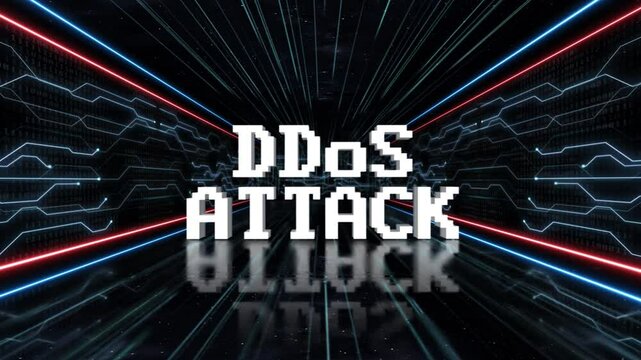 DDoS ATTACK Glitch Text and Tech Room Animation on Alpha Channel, Loop
