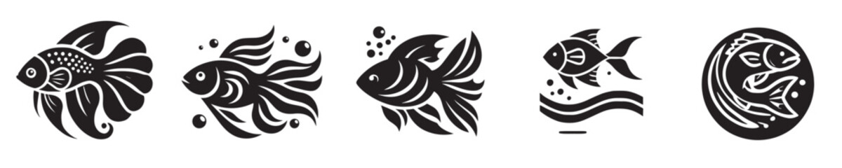 Vector collection of beautiful ornamental fish silhouettes