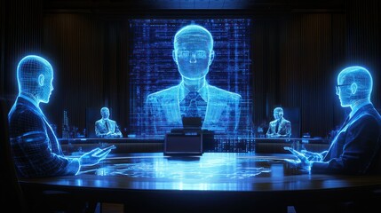 Holographic CEO addresses virtual board meeting.