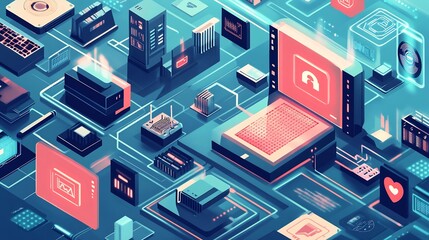 Depiction of cybersecurity showcasing data encryption firewalls secure networks