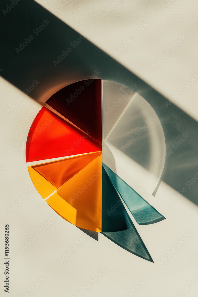 Poster dynamic and colorful 3d pie chart illustration with shadow effects for business strategy and data vi