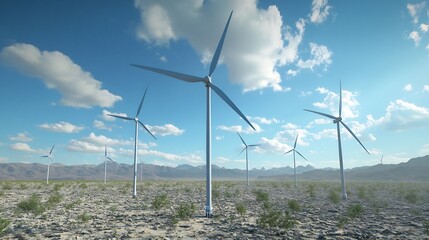 Creative visualization of wind energy featuring wind turbines generating electricity open landscapes