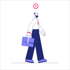 Businessman Walking With Briefcase In Flat Vector Illustration Symbolizing Corporate Success, Financial Growth, And Professionalism, Isolated On White Background.