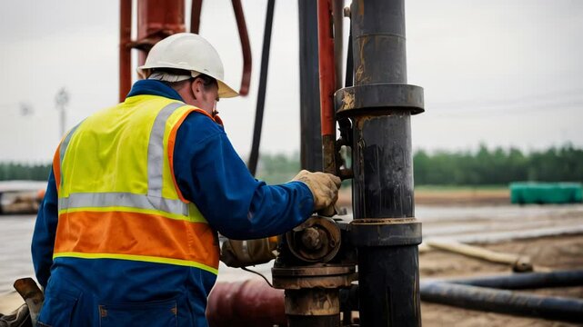 Construction worker operating a drilling rig during a geotechnical investigation on a building site