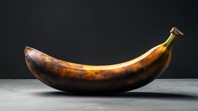 Overripe Banana with Darkened Skin on a Black Background / 黒い背景の上の黒くなった皮の熟しすぎたバナナ