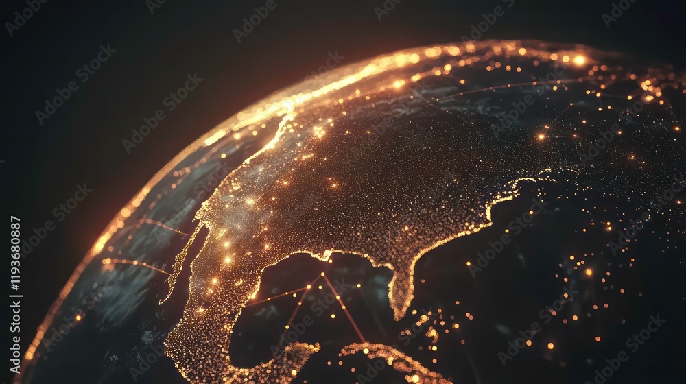 Poster abstract digital globe with glowing points and lines for a global network concept