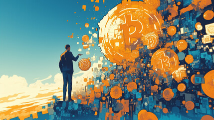 Exploring the future of digital currency with a businessman contemplating cryptocurrency possibilities