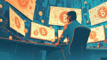 Analyzing cryptocurrency trends in a high-tech trading environment at night