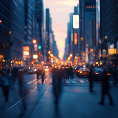 City Lights Ignite the Night: A Bustling Street at Dusk