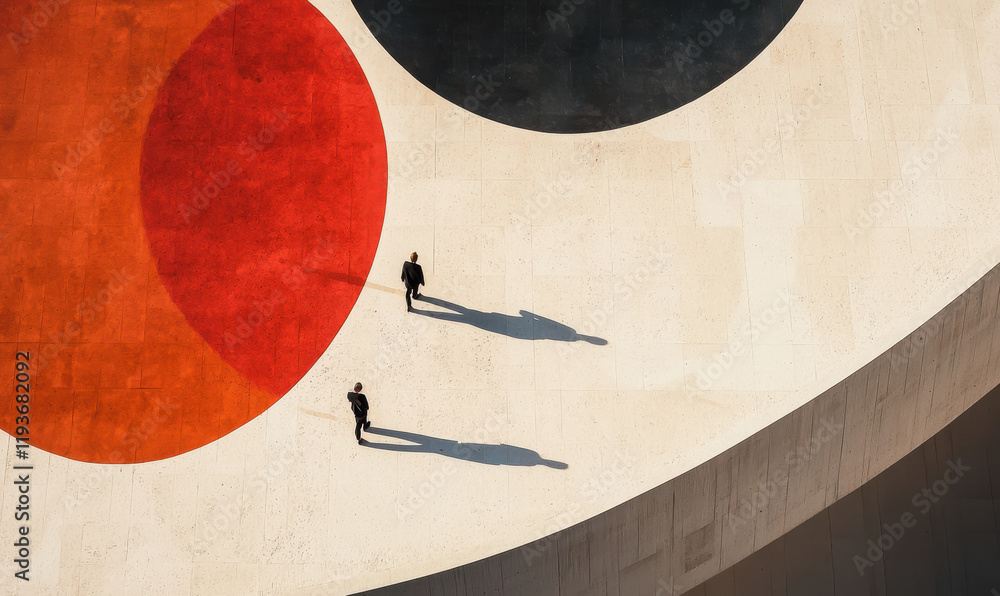 Poster Captivating Abstract Aerial View of Modern Architecture with Bold Geometric Shapes and Sharp Shadows Creating Dynamic Visual Impact