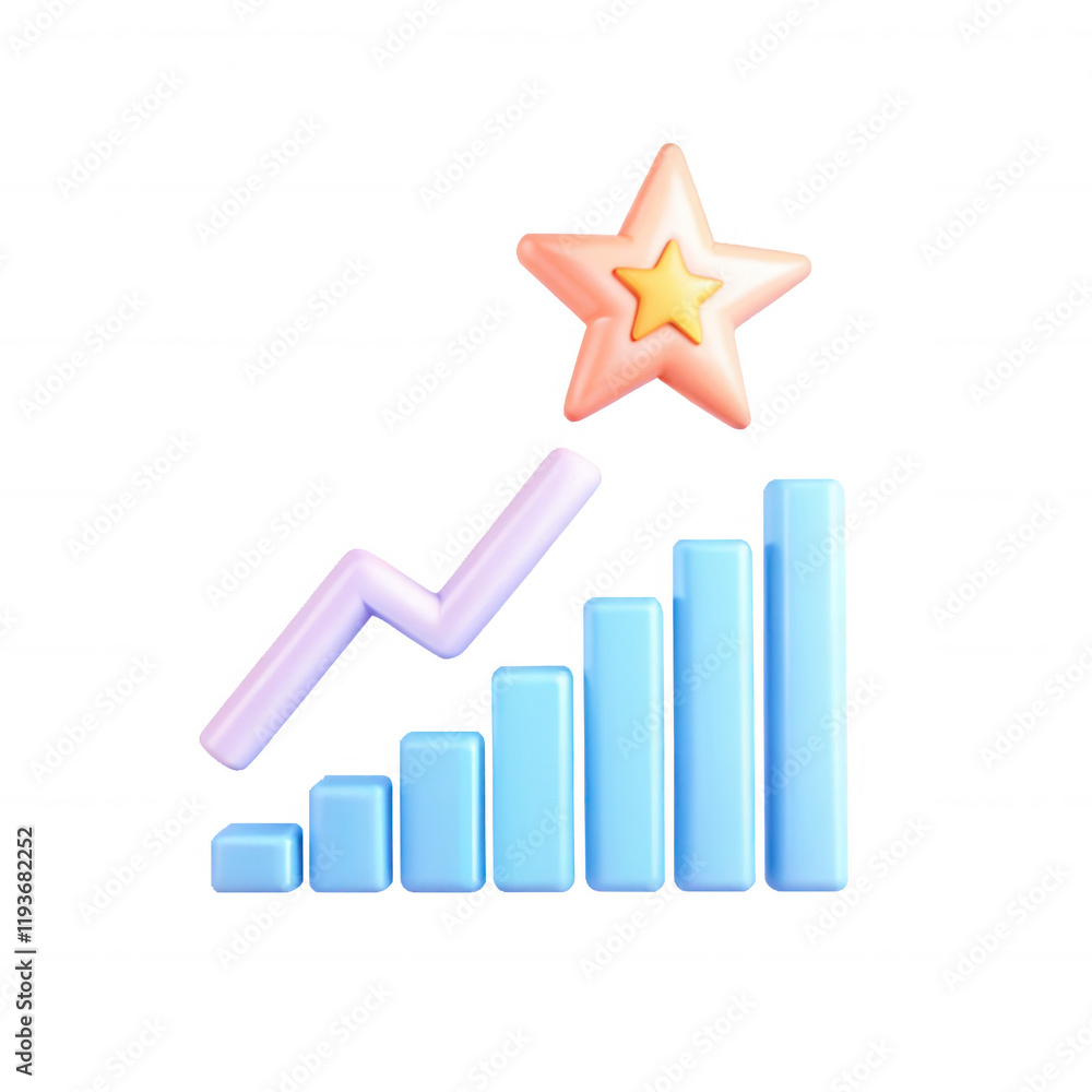 Aufkleber a colorful 3d chart icon displaying increasing bars with a star, symbolizing growth and success, pri