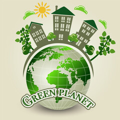 green planet poster with environmental ecology concept