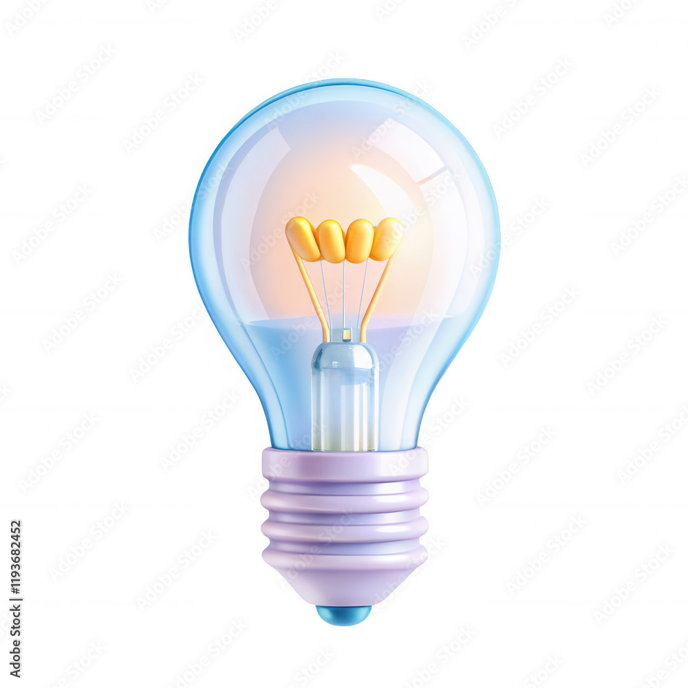Poster a vibrant 3d rendering of a light bulb with yellow filaments illuminated. this design showcases mode