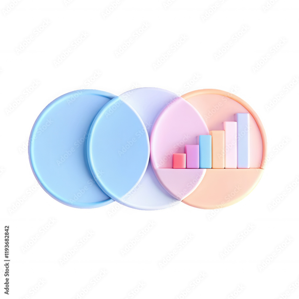 Fototapete this image features colorful overlapping circles with a bar graph inside, representing data visualiz