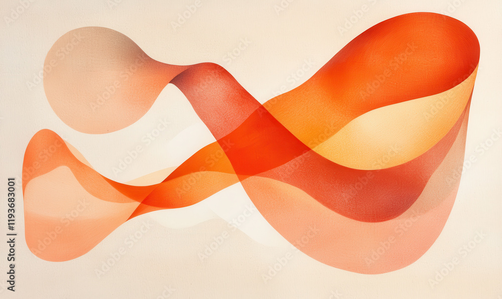 Poster dynamic abstract art featuring fluid orange and red curves in a harmonious flowing design