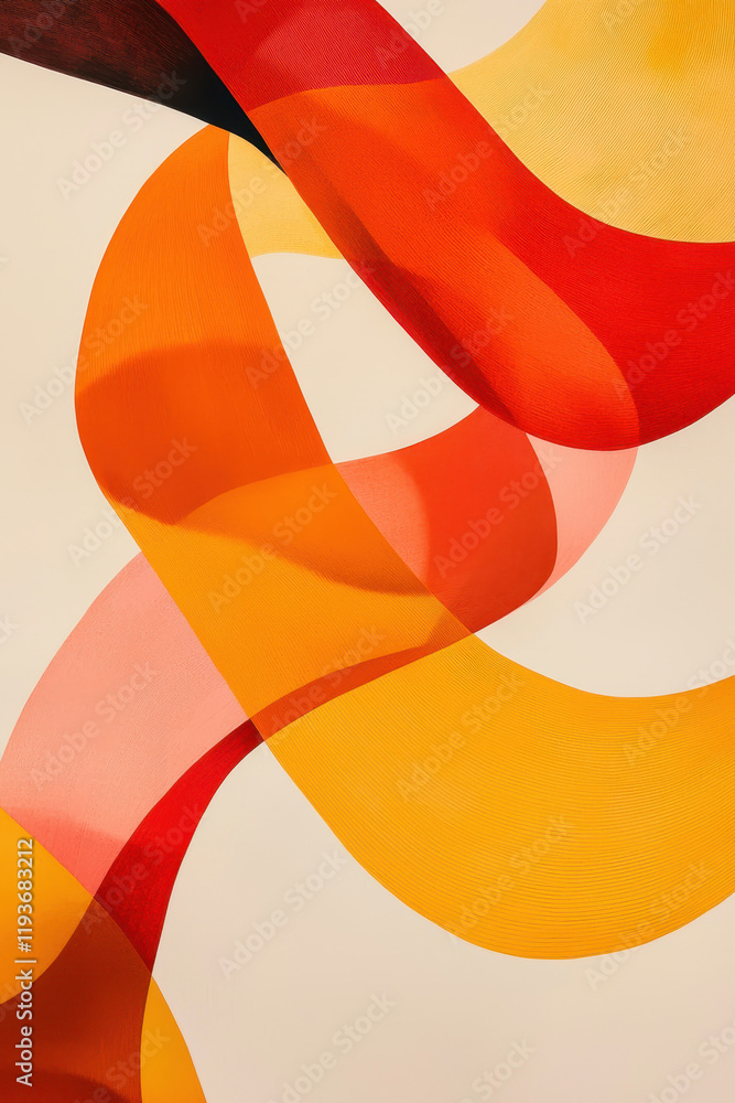 Poster vibrant abstract art with dynamic curves and bold colors: a modern expression of fluid geometry and 