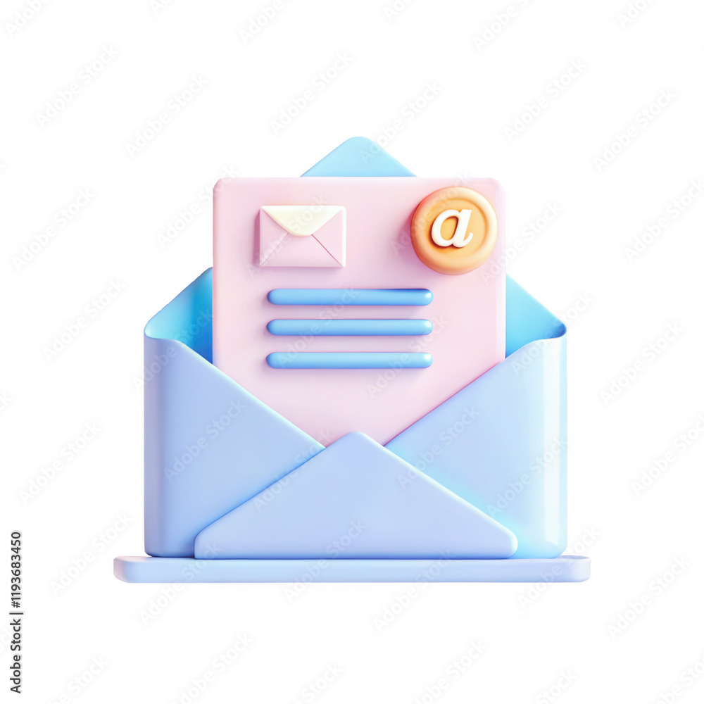 Poster this image showcases a 3d rendered email icon featuring a colorful envelope design with a letter ins