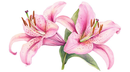 Fototapeta premium Watercolor png clipart Pink Lily flower isolated on a white background