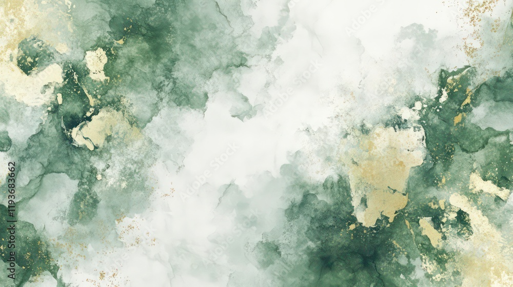Wall mural abstract green and gold watercolor background with marble effect