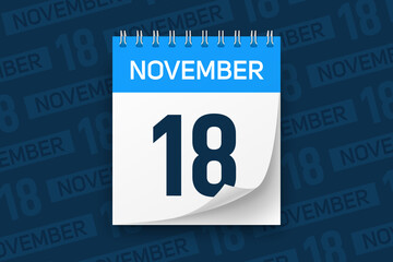Calendar page with date November 18 vector illustration background