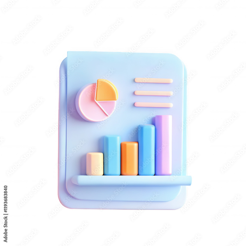 Aufkleber a colorful 3d chart illustration featuring pie and bar graphs on a pastel background, representing d