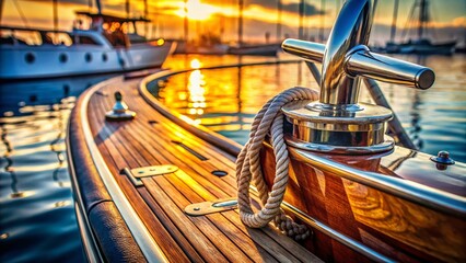 Polished Yacht Anchor & Bow Close-up: Nautical Detail Stock Photo