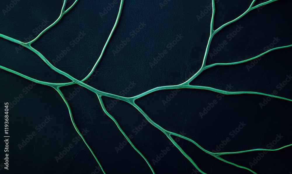 Poster exploration of nature's interconnected patterns: abstract green lines symbolizing organic growth and