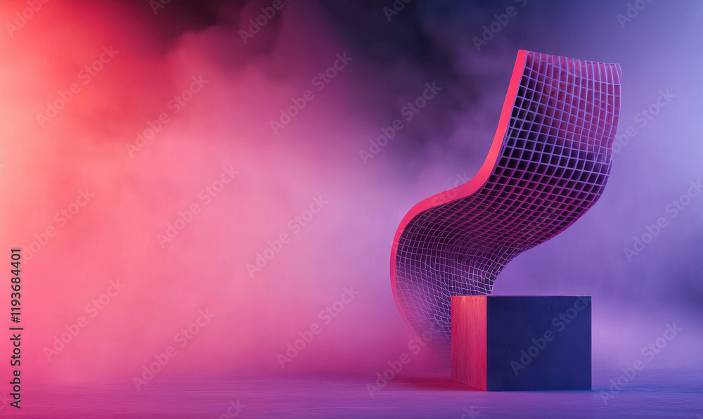 Poster innovative abstract sculpture unveiling futuristic design with bold colors and dynamic structures