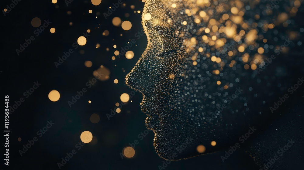 Poster Abstract image of floating golden and white bokeh lights on a dark background creating a mesmerizing atmospheric effect with scattered circles evoking a sense of motion and depth.