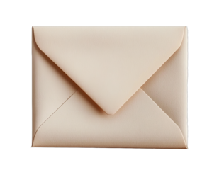 A beige envelope isolated on a white background with soft lighting and soft shadows no contrast and professional color grading.