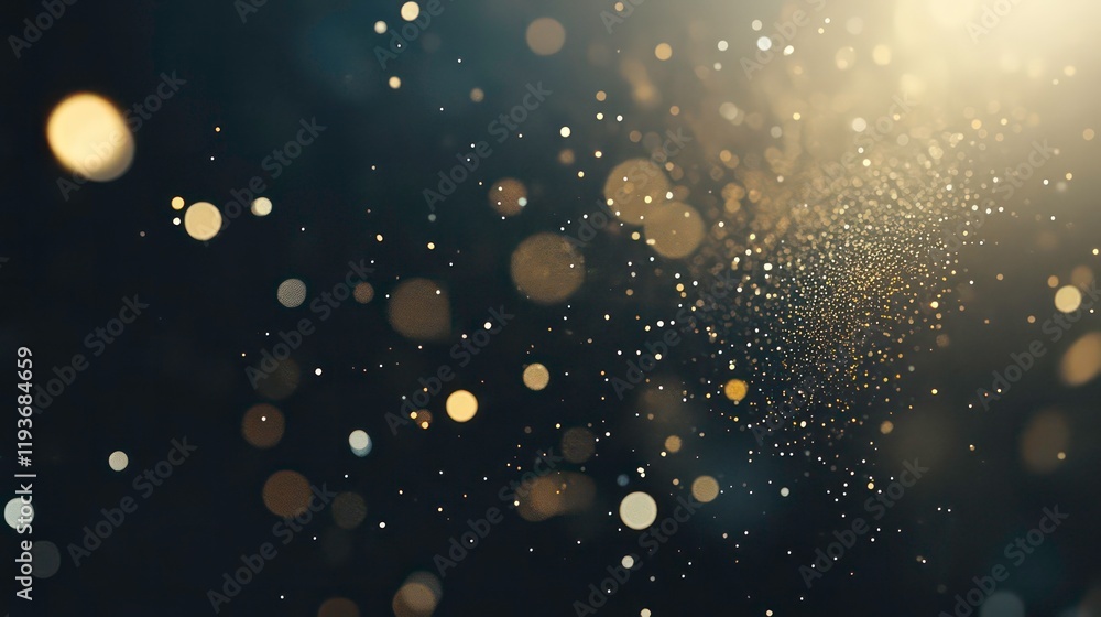 Poster abstract image of floating golden and white bokeh lights on a dark background creating a mesmerizing