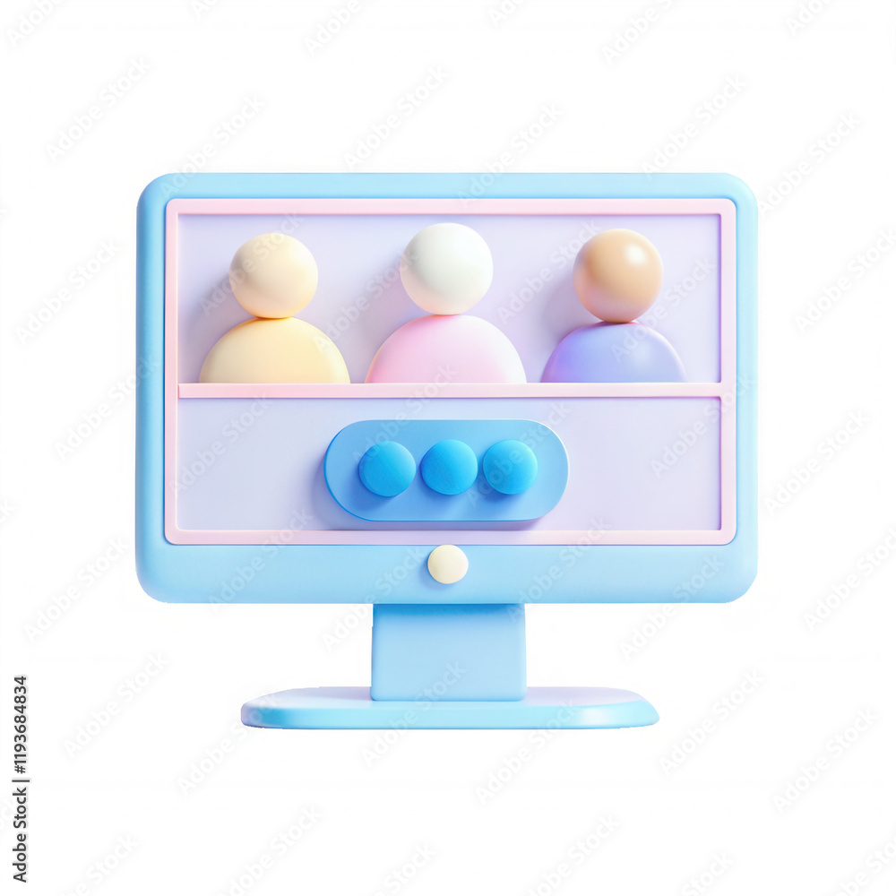 Poster a vibrant 3d-rendered computer display featuring colorful figures, symbolizing diverse individuals o