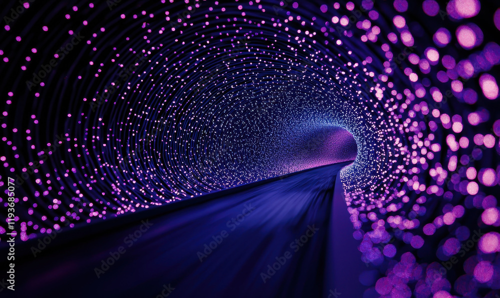 Poster futuristic cyber tunnel with enchanting neon lights: journey through a digitally illuminated path of