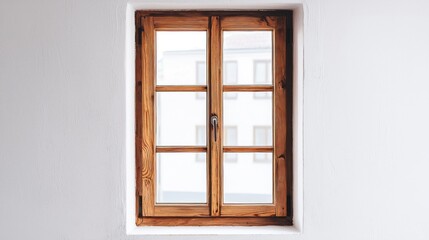 Rustic wooden window in white wall.
