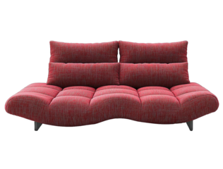 A single-person sofa with red fabric a two-seater and a three-seat chaise lounge for the living room