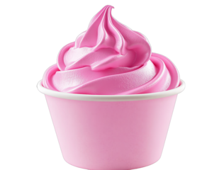 Pink frozen yogurt in a cup isolated on a white background with a clipping path.