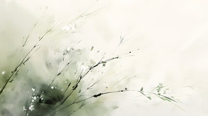 Abstract Watercolor Painting Of Delicate Green Grasses