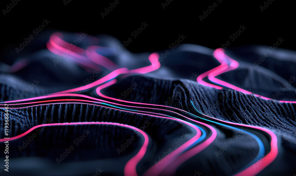 Aufkleber explore the dynamic neon waves: a futuristic 3d digital abstract design with vibrant lines and moder