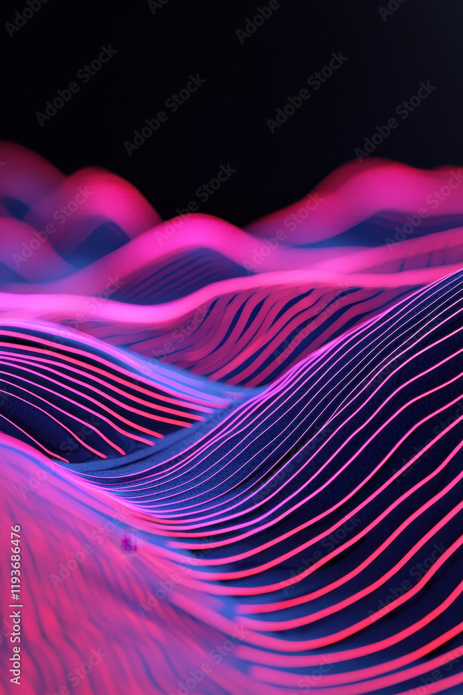 Poster explore the dynamic and mesmerizing world of neon waves: a vibrant abstract artwork showcasing fluor
