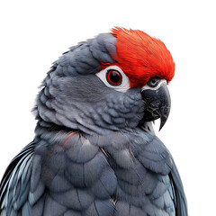 Obraz premium A grey parrot with a red head isolated on white backgrounds.PNG
