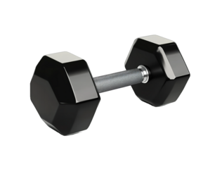Black hexagonal dumbbell on a white background isolated product photography hyper-realistic