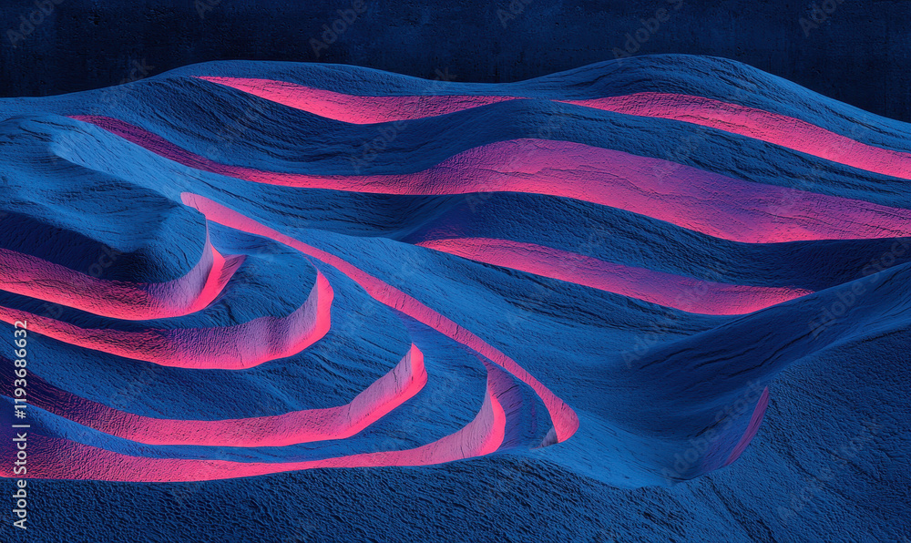 Aufkleber vibrant abstract landscape: mesmerizing blue and pink waves creating a surreal visual experience wit