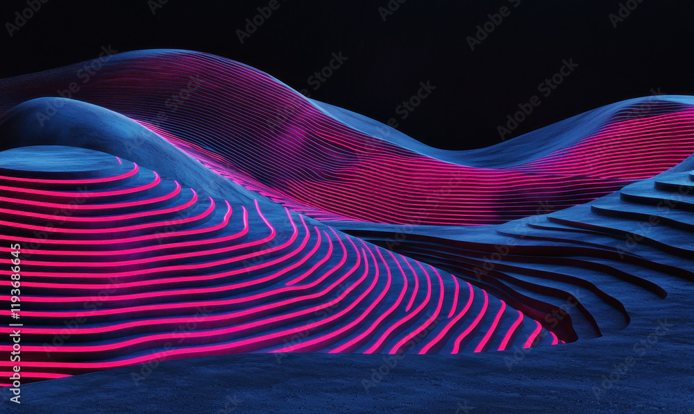 Aufkleber captivating neon abstract landscape with dynamic curves and vibrant colors creating a surreal digita
