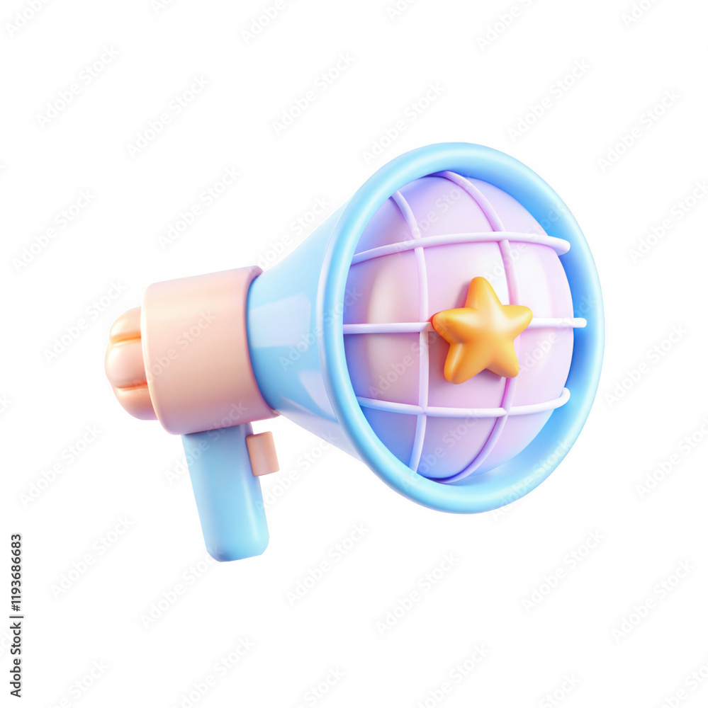 Poster a colorful 3d render of a megaphone featuring a star design, showcasing a playful and modern style s