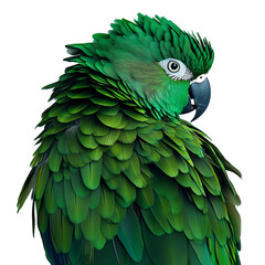 Fototapeta premium Close-up of a parrot with vibrant green feather isolated on white background.PNG