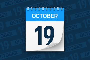 Calendar page with date October 19 vector illustration background