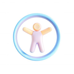 Obraz premium A colorful 3D icon depicting a human figure enclosed in a circular shape, designed in soft pastel tones for a friendly appearance.