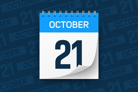 Calendar page with date October 21 vector illustration background