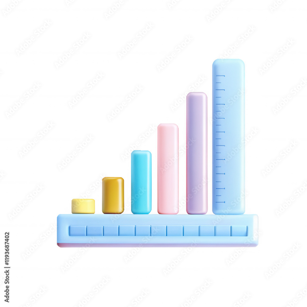 Poster a colorful 3d bar graph model displaying various heights in pastel tones. ideal for presentations or